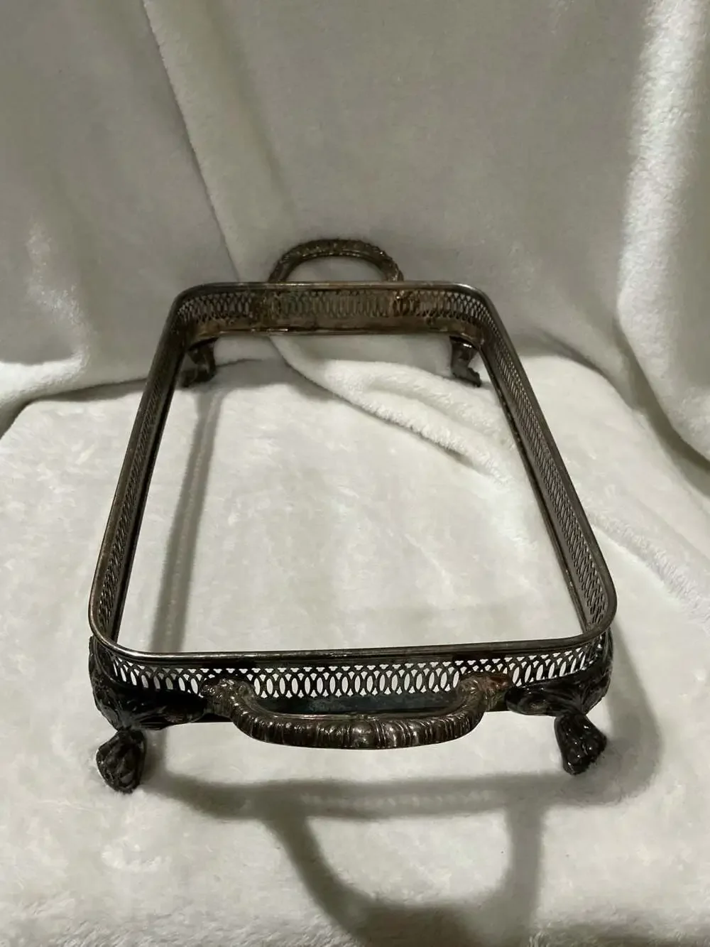 Vintage Silver Plated Footed Casserole Dish Holder Tray with Handles